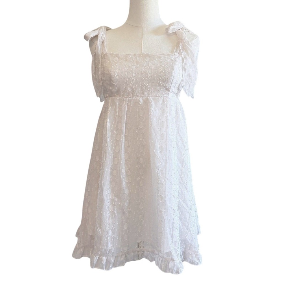 White Tie Shoulder Open Back Ruffle Mini Dress Romantic Fairytale Clip‎ Dot